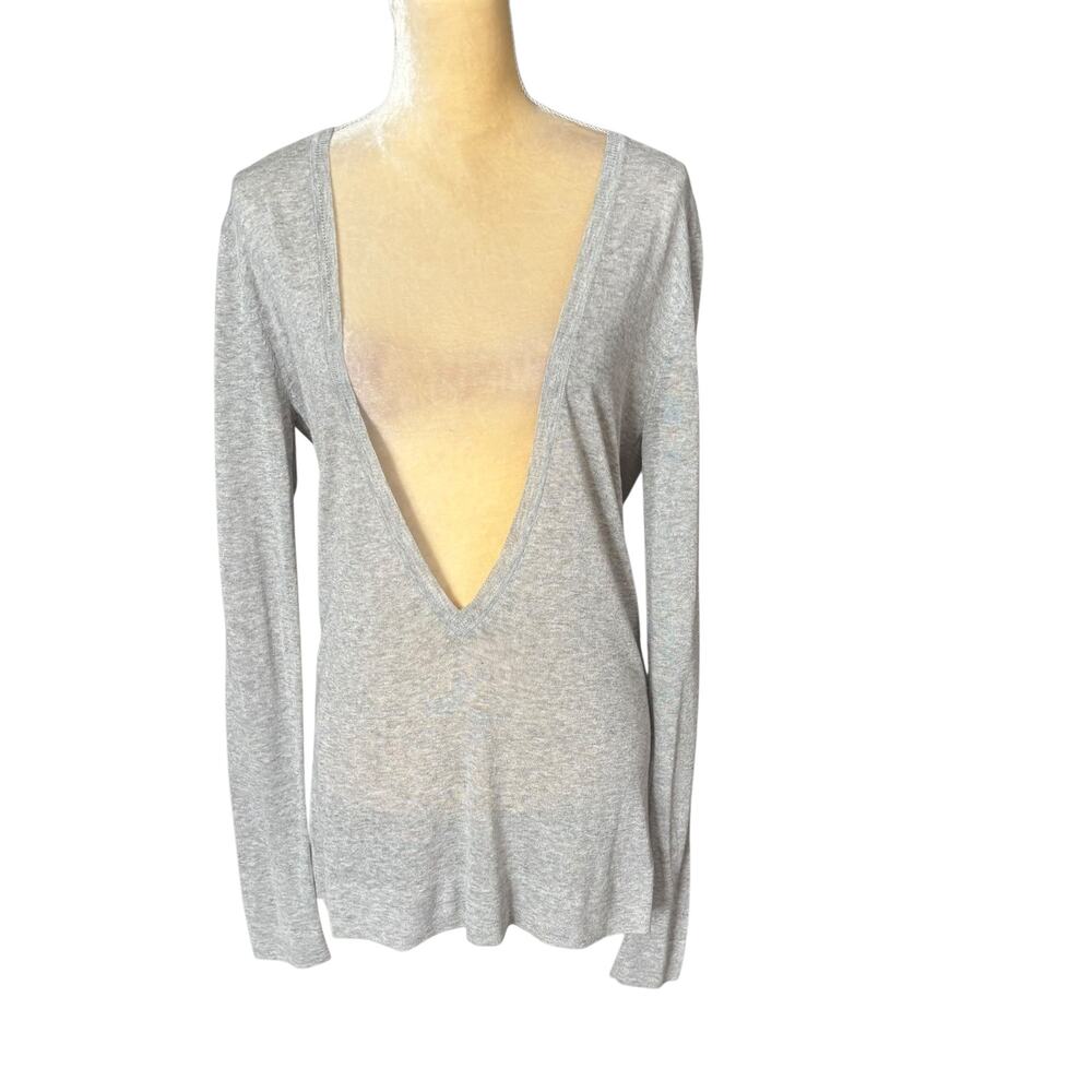 Theory Gray Deep V-Neck Lightweight Sweater Celeda Nebulous Size Medium